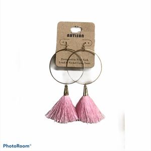 Gold Earrings with Pink Tassels